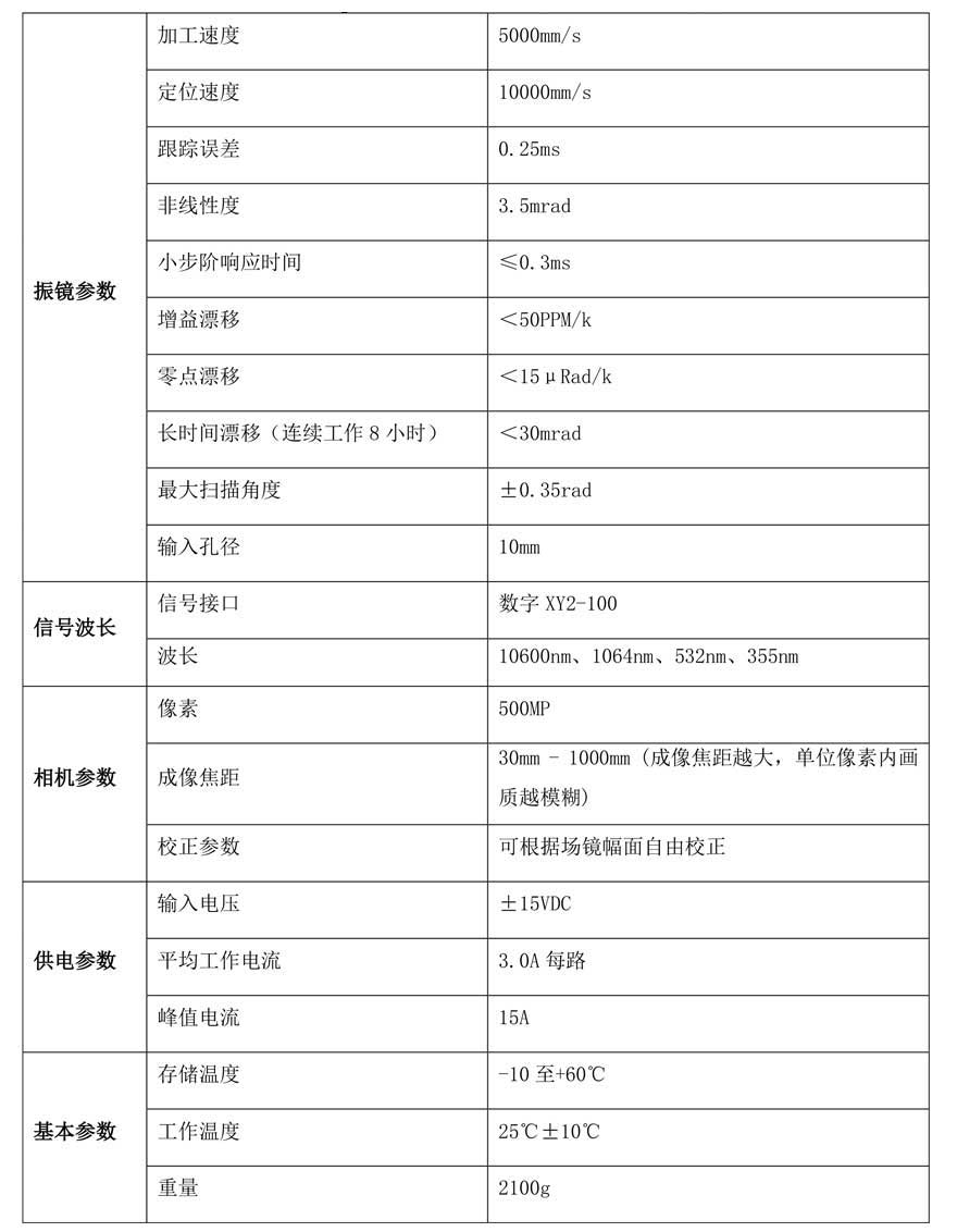 金橙子 G3pro-Vision 振镜技术参数